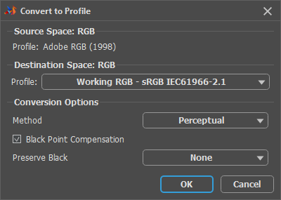 Convert to Profile Dialog Convert to Profile Dialog